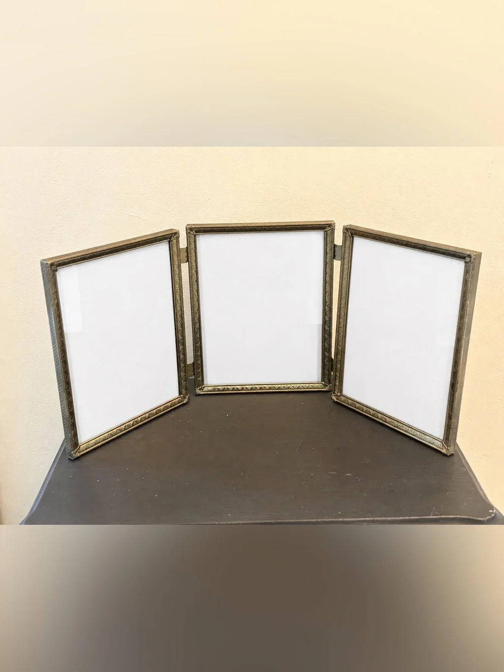 Antique or Vintage Brass Triple Hinged Photo Frame -